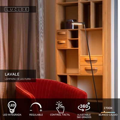 Lucide LAVALE - Lámpara de lectura - LED Regul. - 1x3W 2700K - Negro